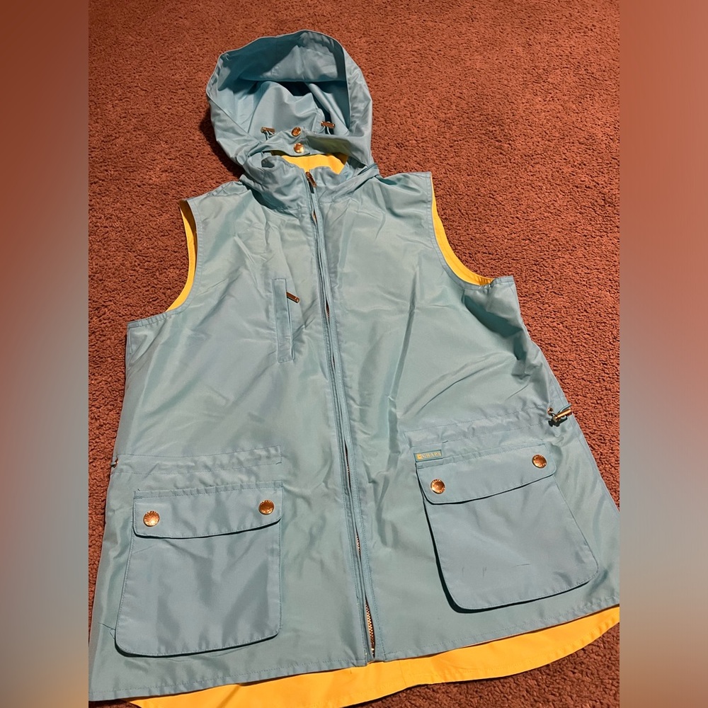 Chaps Reversible Blue/Yellow Hooded Vest. READ DESCRIPTION